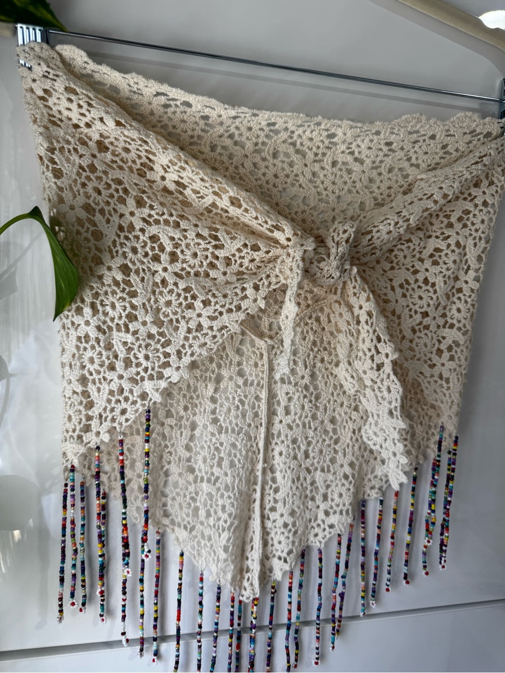 Urban Outfitters Crochet Beaded Fringe Tank Top in Cream with Multicolor Beads - Picture 5 of 5